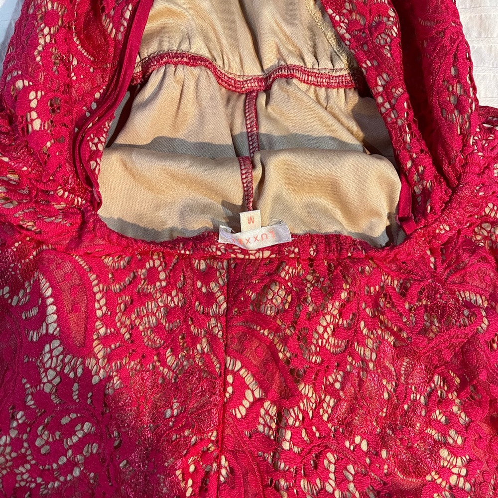 HELLO MOLLY red lace crisscross back romper